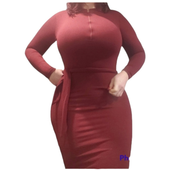 REBDOLLS - Wine Red Ribbed Mini Dress - Sz L - Picture 3 of 6